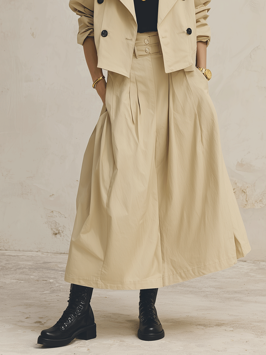 Effortless Washed Cotton Loose-Fit Camel Cropped Trench Coat