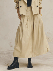 Effortless Washed Cotton Loose-Fit Camel Cropped Trench Coat