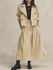 Effortless Washed Cotton Loose-Fit Camel Cropped Trench Coat