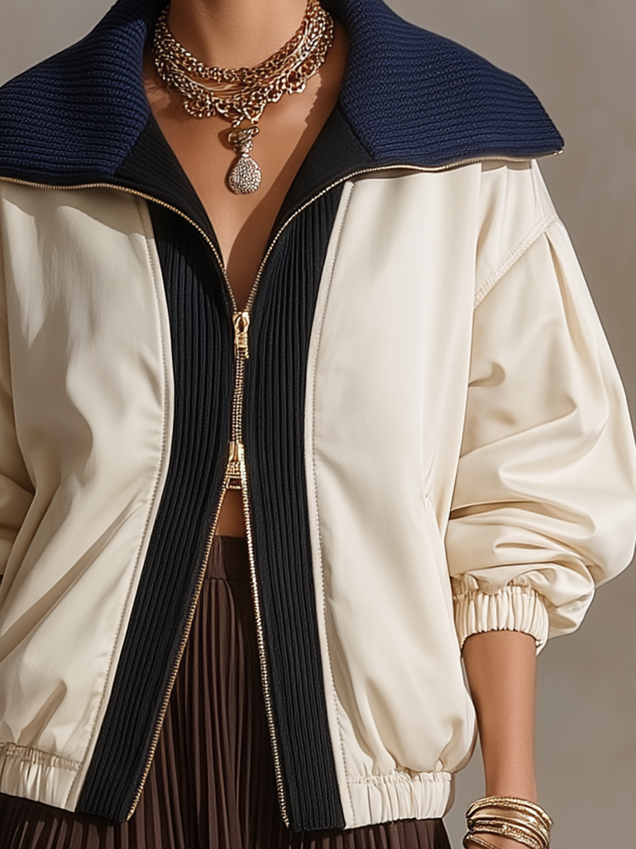 Sport Luxe Contrast Collar Bomber Jacket