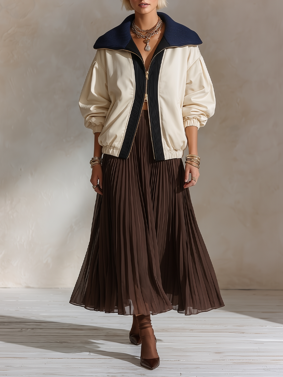 Quiet Luxe Chocolate Pleated Chiffon Maxi Skirt