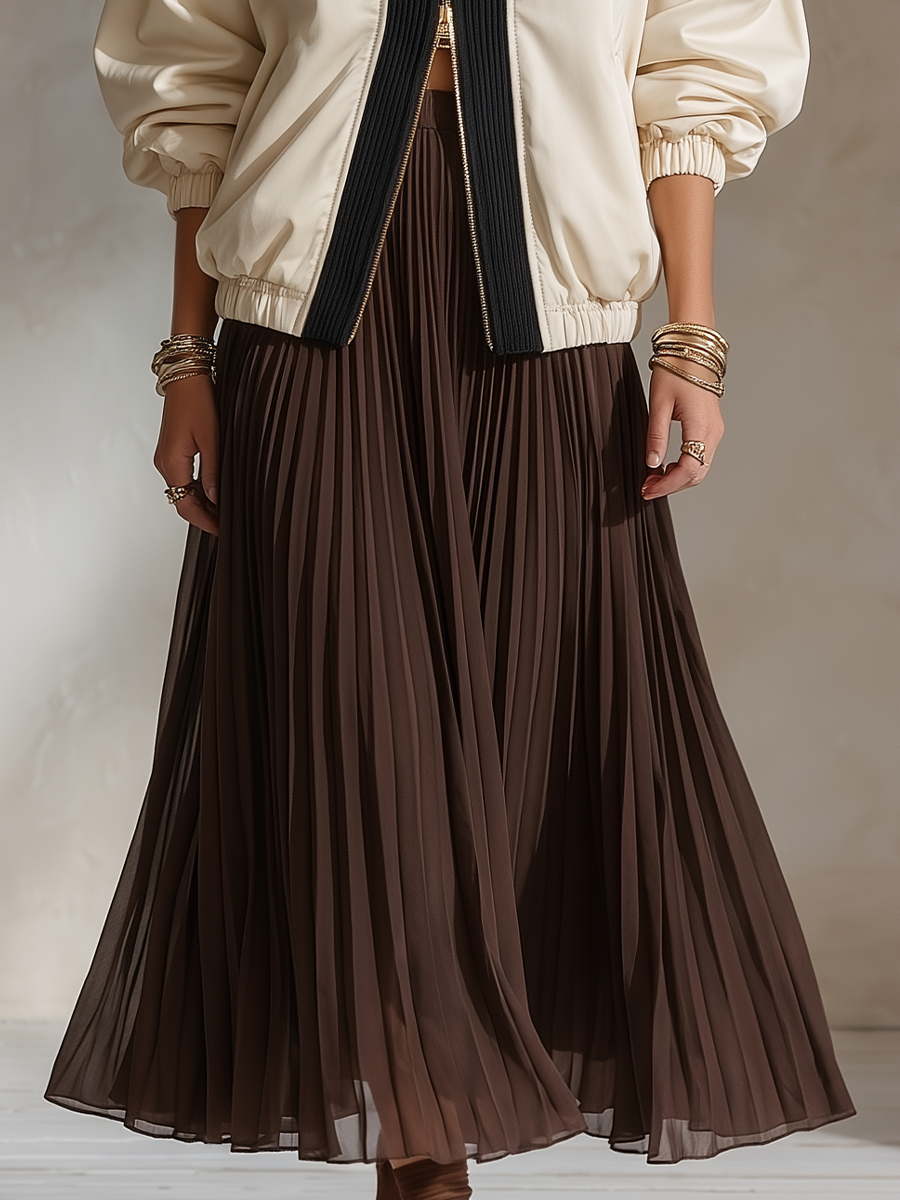 Quiet Luxe Chocolate Pleated Chiffon Maxi Skirt