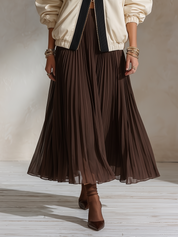 Quiet Luxe Chocolate Pleated Chiffon Maxi Skirt