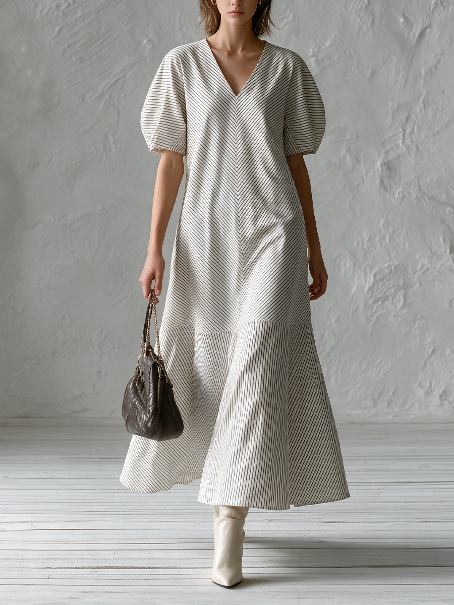 Modern Minimal Cotton Stripe A-Line Dress