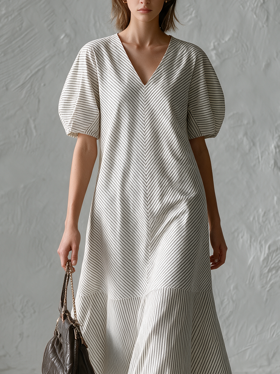 Modern Minimal Cotton Stripe A-Line Dress
