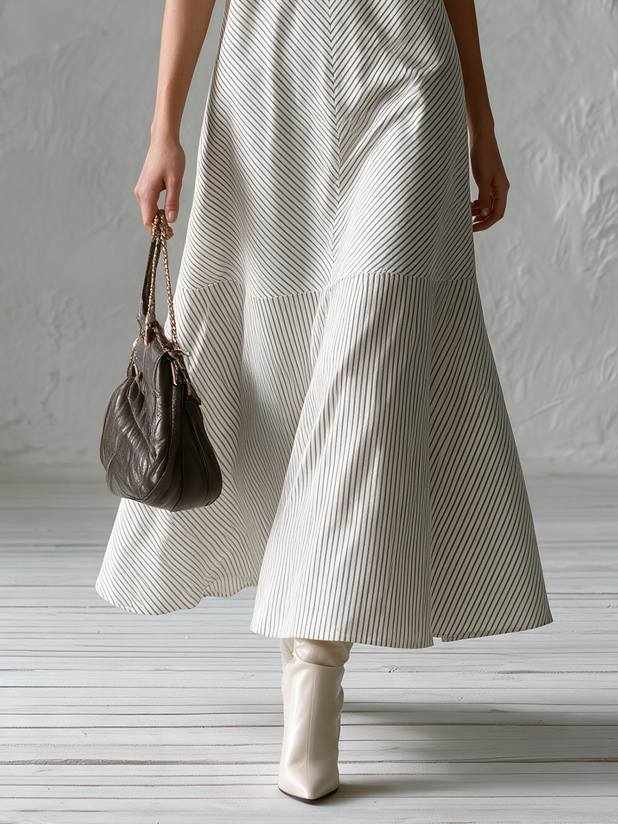 Modern Minimal Cotton Stripe A-Line Dress