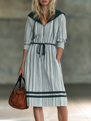 Effortless Chic Striped Hooded Shirt Midi Dress
