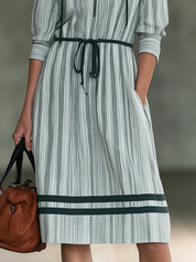 Effortless Chic Striped Hooded Shirt Midi Dress