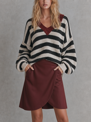 Effortless Chic Oversized Knit Top & Burgundy Skort Outfit