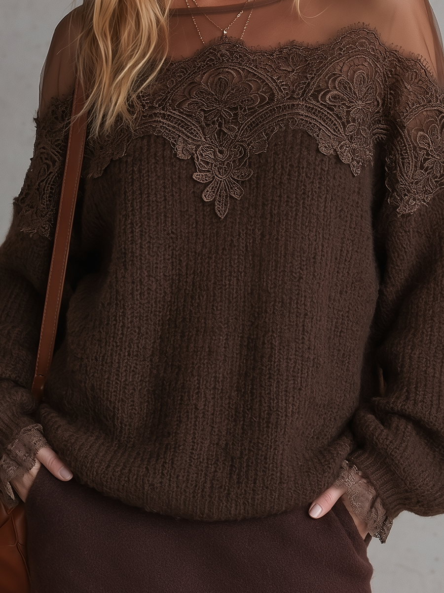 Romantic Luxe Lace Mesh Knit Sweater Top