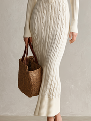 Sophisticated Ivory Cable-Knit Off-Shoulder Maxi Dress