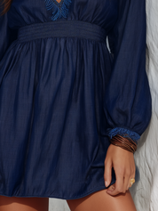 Artisan Navy Fringe-Trim Empire Mini Dress