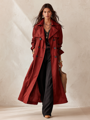 Elegant Cotton-Blend Double-Breasted Belted Longline Trench Coat