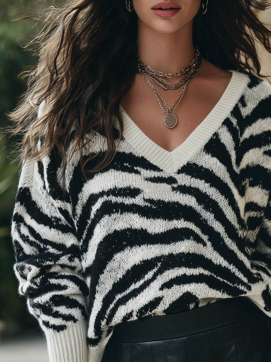 Bohemian Knit Zebra Print Sweater