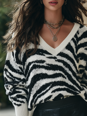 Bohemian Knit Zebra Print Sweater