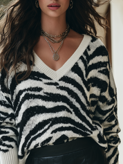 Bohemian Knit Zebra Print Sweater