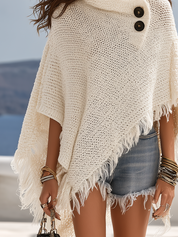 Ivory Chunky Knit Tassel Shawl Sweater