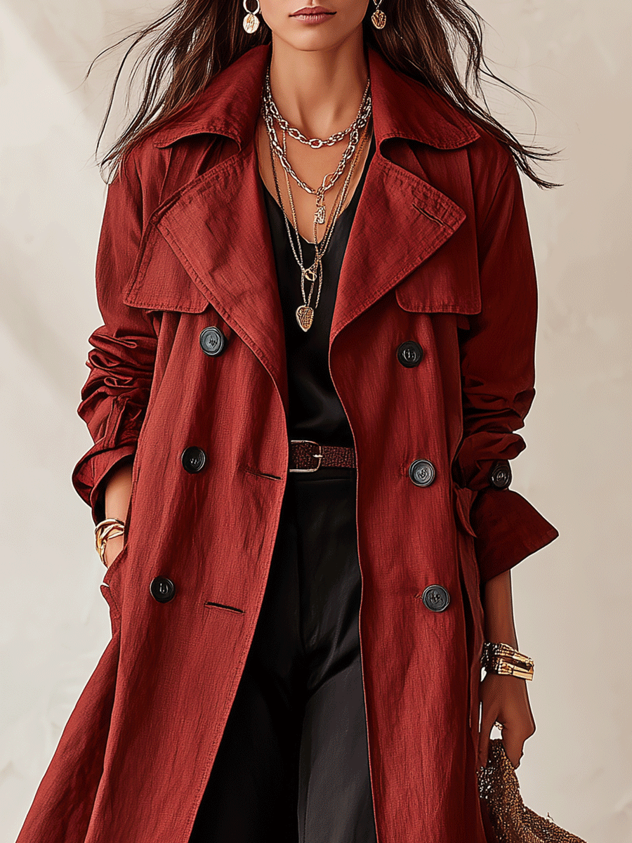 Elegant Cotton-Blend Double-Breasted Belted Longline Trench Coat