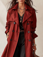 Elegant Cotton-Blend Double-Breasted Belted Longline Trench Coat