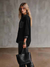 Women's Embellished Sequin Trim Oversized Blouse
