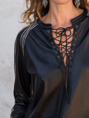 Contemporary Black Lace-Up Faux Leather Top