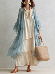 Mediterranean Romantic Sheer Robe & Layered Maxi Dress Set