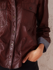 Polished Burgundy Utility Pocket Faux Leather Shirt