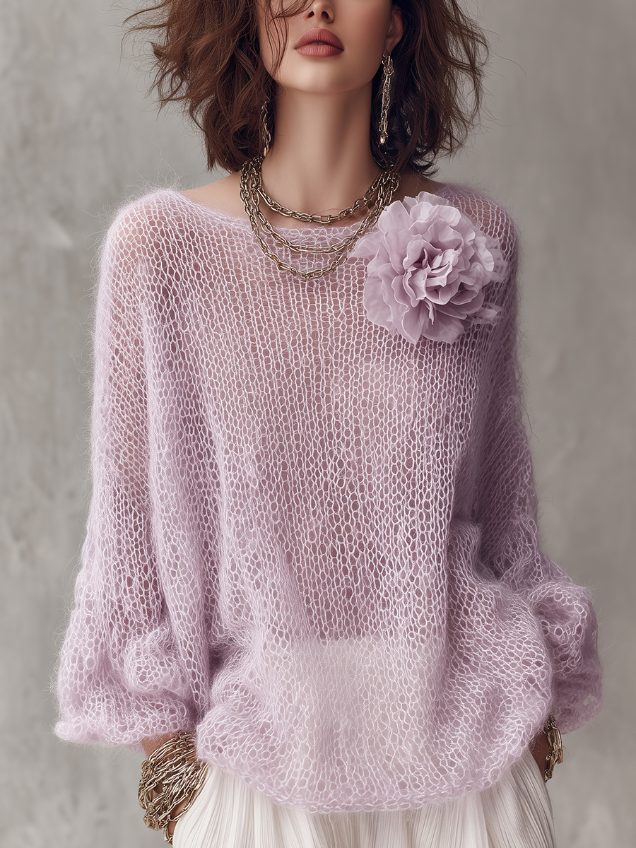 Romantic Lavender Mohair Floral Sweater