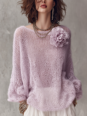 Romantic Lavender Mohair Floral Sweater
