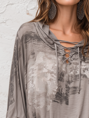 Artisan Taupe Abstract Print Lace-Up Top