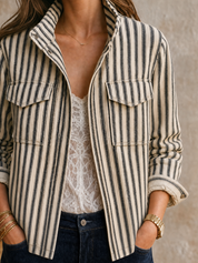 Parisian Utility Striped Zip Front Jacket