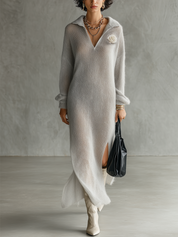 Soft Gray Rose Knit Maxi Dress