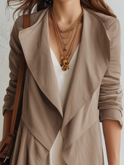 Elegant Taupe Draped Waterfall Longline Jacket