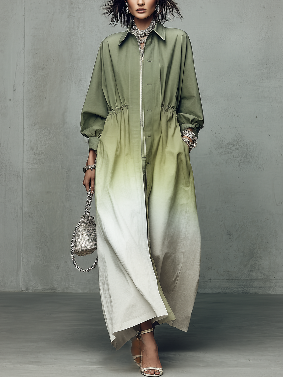 Bohemian Sage Green Gradient Trench Coat