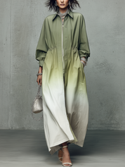 Bohemian Sage Green Gradient Trench Coat