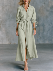 Quiet Luxe Sage Green Linen-Look Shirt Dress