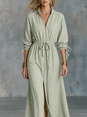 Quiet Luxe Sage Green Linen-Look Shirt Dress