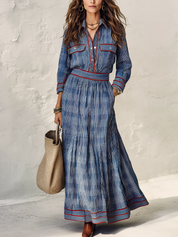 Heritage Blue Plaid Contrast-Trim Maxi Dress