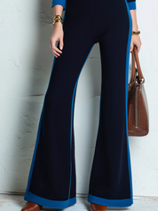 Refined Navy Contrast-Trim Wide-Leg Knit Jumpsuit