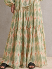 Resort Bohemian Watercolor Blouse & Tiered Maxi Skirt Set
