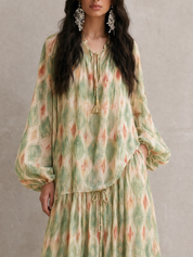 Resort Bohemian Watercolor Blouse & Tiered Maxi Skirt Set