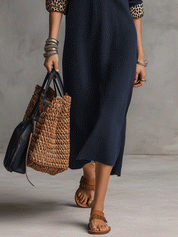 Leopard-Trim Collar Waffle Knit Maxi Shirt Dress