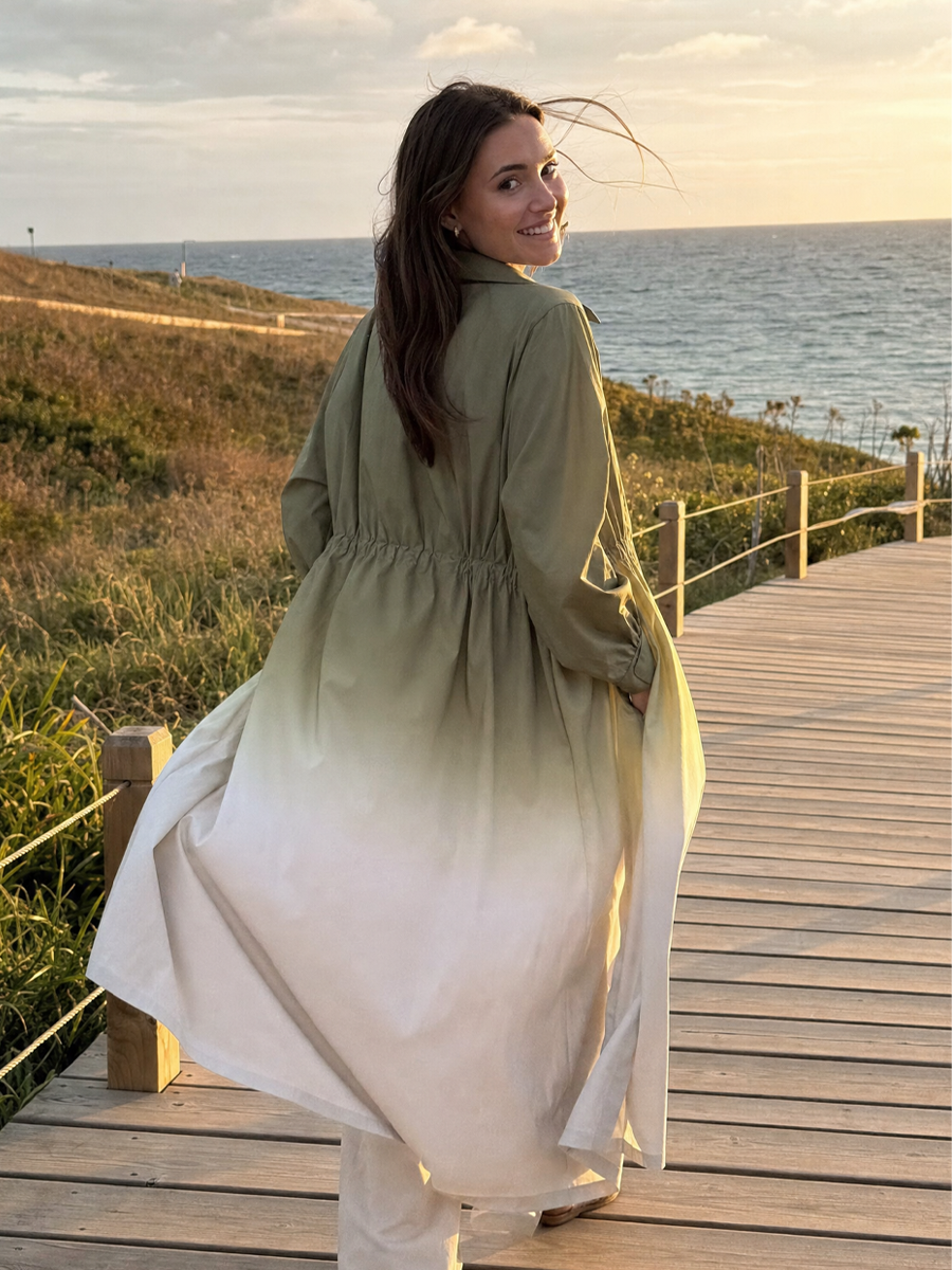 Bohemian Sage Green Gradient Trench Coat