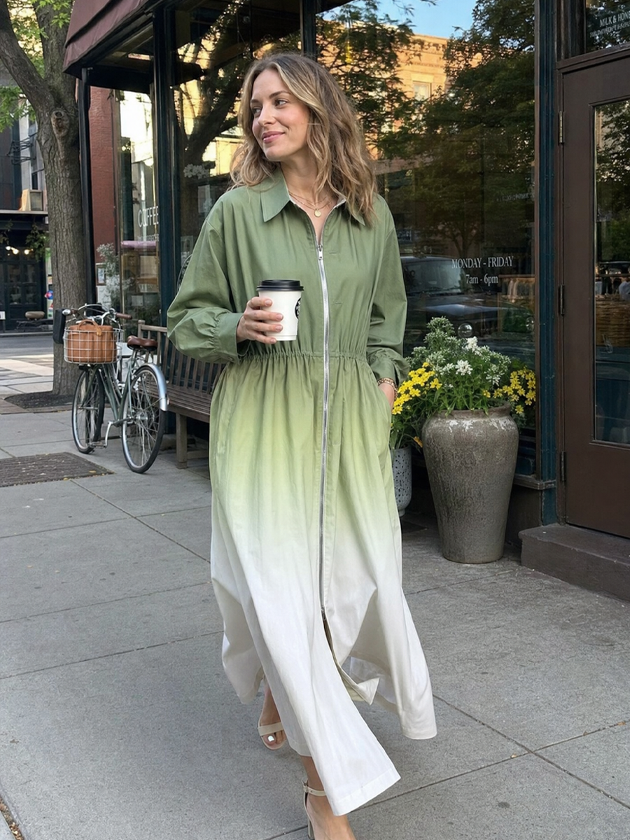 Bohemian Sage Green Gradient Trench Coat