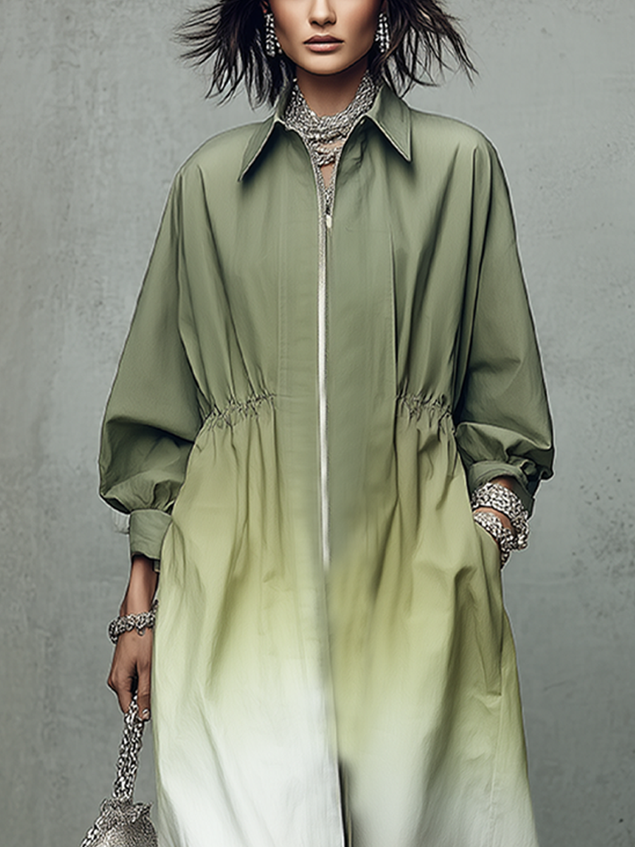 Bohemian Sage Green Gradient Trench Coat