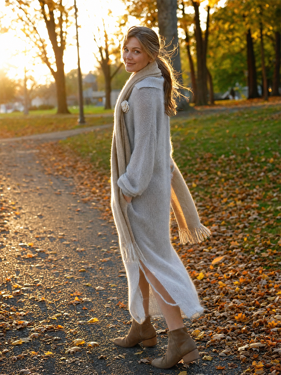 Soft Gray Rose Knit Maxi Dress