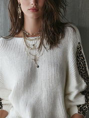 Casual Knitted Leopard Print Long-sleeved Sweater