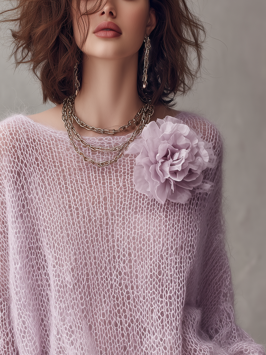 Romantic Lavender Mohair Floral Sweater