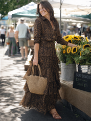 Bohemian Leopard Print Shirt And Layered Ruffle Skirt Set