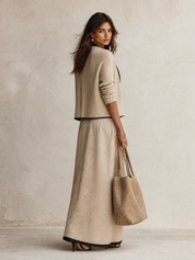 Contrast-Trim Button-Front Linen Maxi Dress Set